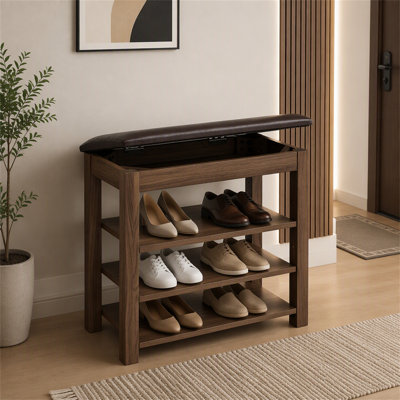 Banc à chaussures à hauteur réglable en bois avec rangement dissimulé et sièges rembourrés confortables pour l'organisation du vestibule