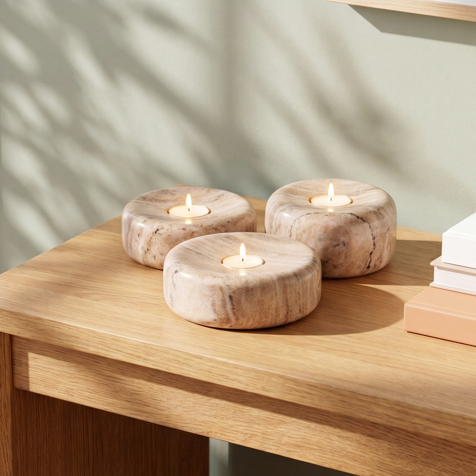 Tellis Marble Tealight Holder, 2.5" H x 7" W x 7" D