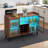 47'' W Walnut Sideboard Buffet Cabinet with LED Wine Rack, Open Storage Shelves and Metal Frame-615466943