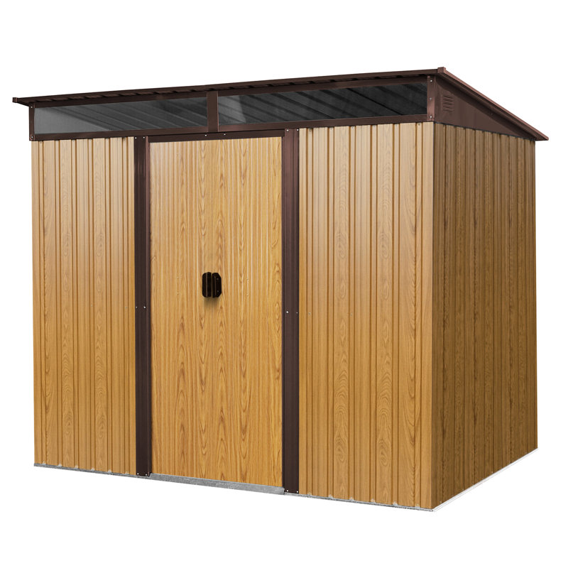 8 X 6 Ft Outdoor Metal Storage With Lockable Door  Coffee . Spacious Interior. Waterproof. Suitable For Garden, Lawn And Patio Equipment 8Ft 6Ft Shed Construction. -. Foundation Stability.