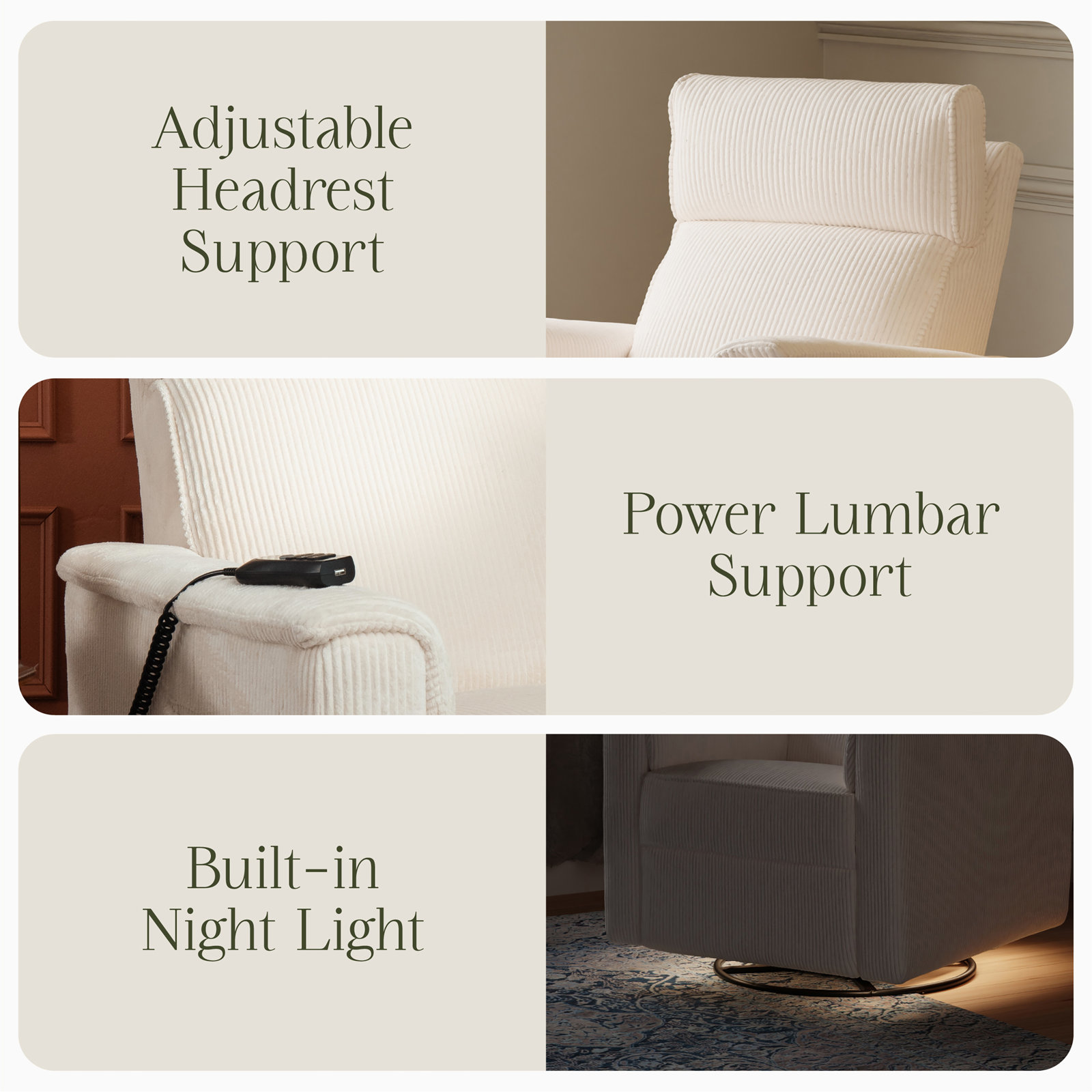 Willa Swivel Glider, Ivory Corduroy