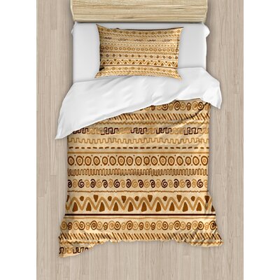 Zambia Ethnic Hieroglyph Style Geometric Abstract Ancient Native American Motif Sand Duvet Cover Set -  Ambesonne, nev_34770_twin