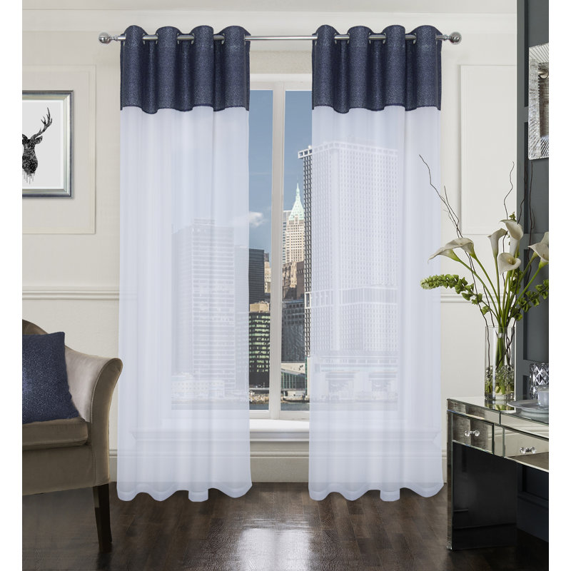 Moaied Sheer Curtain Pair, 142 x 206 cm, Navy