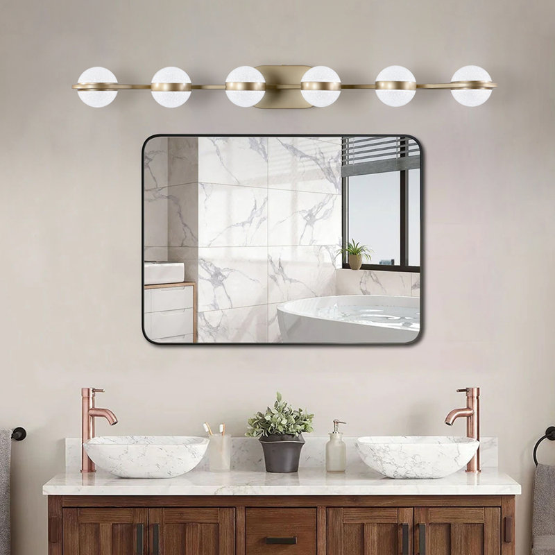Luminaire de salle de bain minimaliste à DEL de 43 po avec abat-jour en acrylique sable cristal, luminaire décoratif mural à 6 lumières, convient au miroir de meuble-lavabo