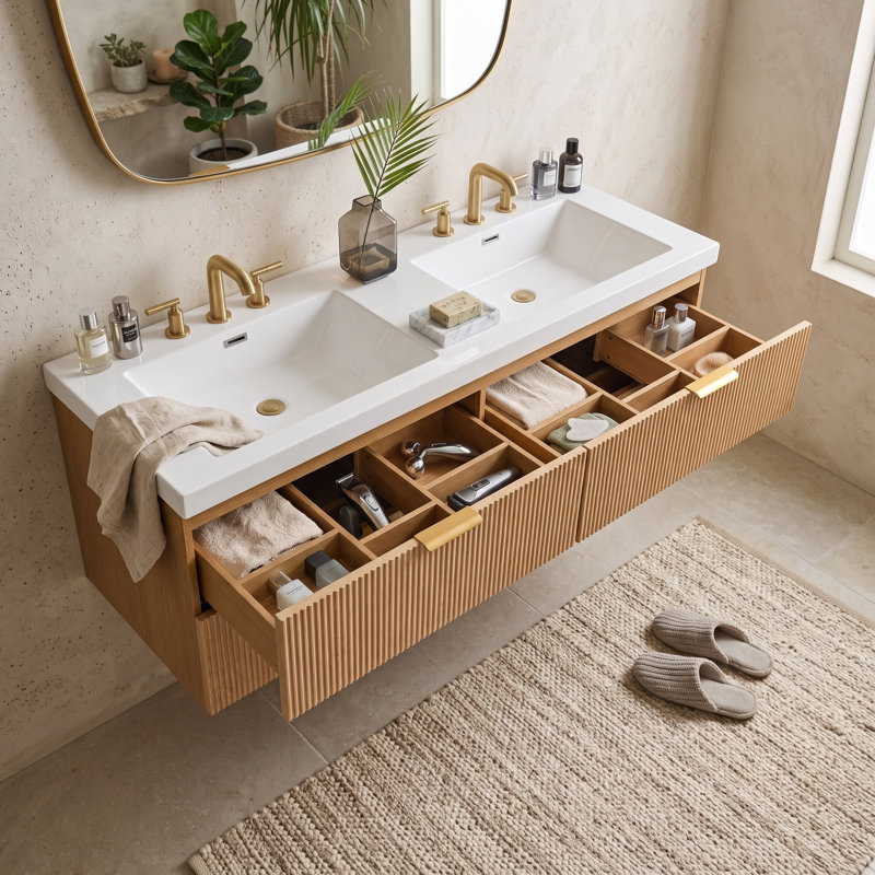 Meuble-lavabo double flottant 60 po avec évier intégré