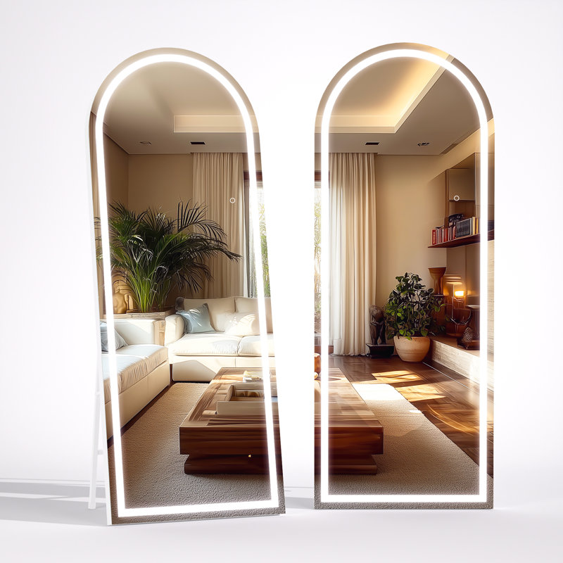 Modern & Contemporary Lighted  Arch Full Length Mirror with Temepered Glass & 3 Years Warranty, White, 75" x 32"