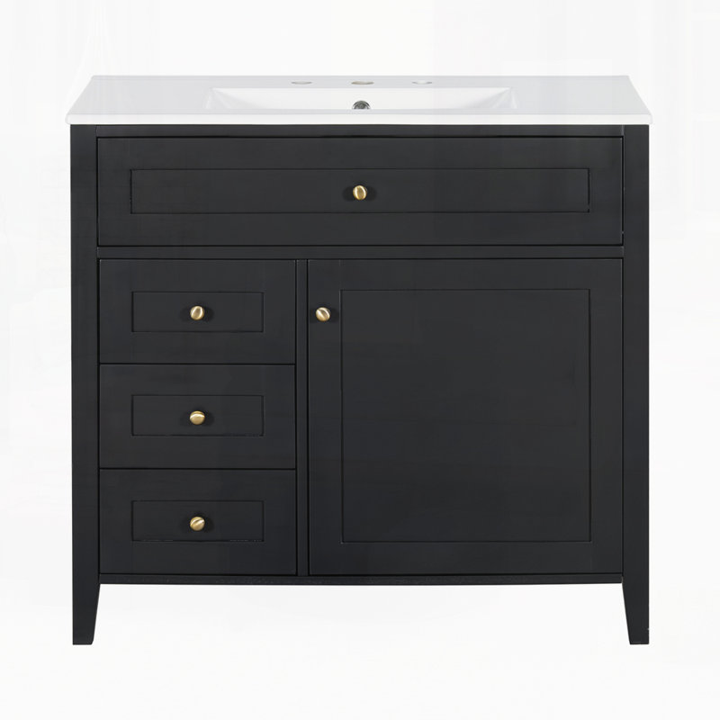 36" Bathroom Vanity with Sink, Freestanding Vanity for Bathroom Storage and Organization, Black, 36"