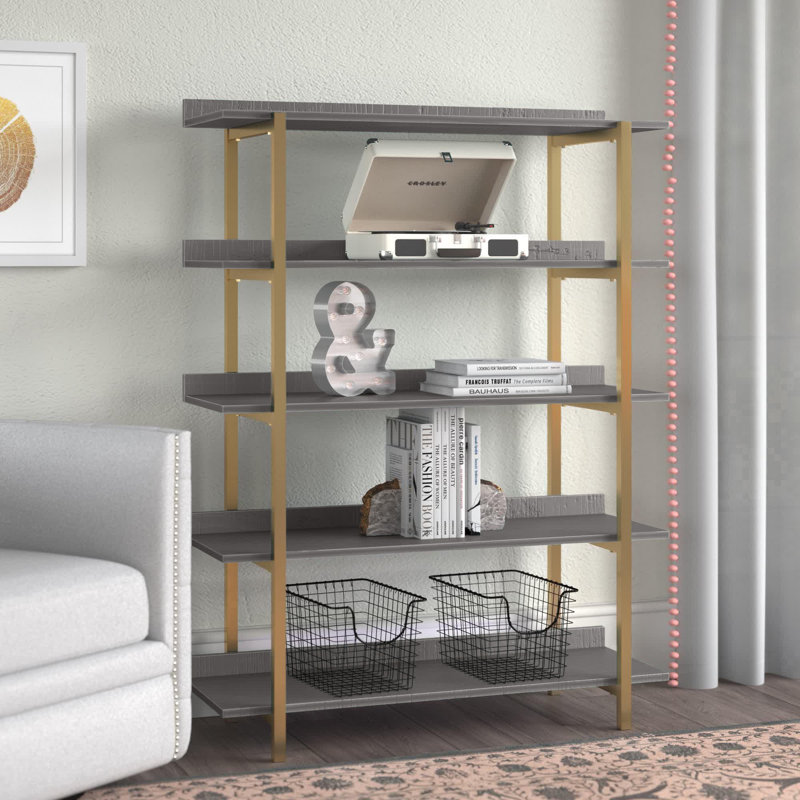 Auden 56.75"H 5-Tier Display Bookcase, Antique Gray