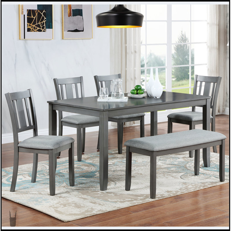 Ensemble de salle à manger de cuisine 6 pièces avec table rectangulaire en bois, 4 chaises rembourrées et un banc pour une assise confortable et une élégance moderne