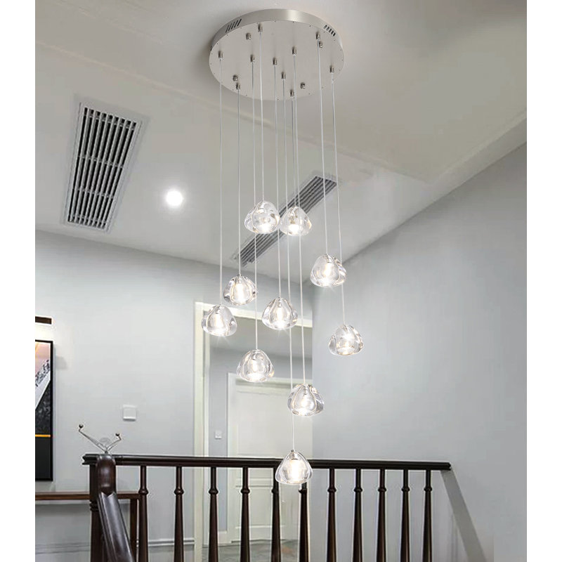 10-light High Ceiling Chandelier With Crystal Drops