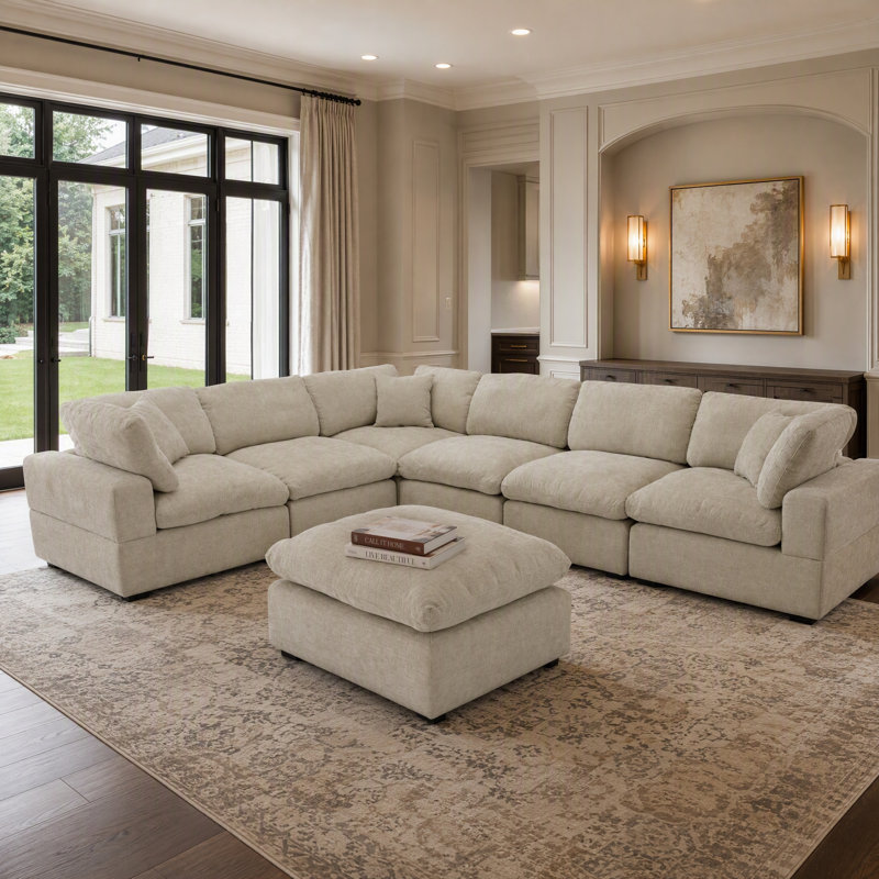 Canapé modulaire réversible en chenille 7 pièces Vivianna Latitude Run® Vivianna, Camel