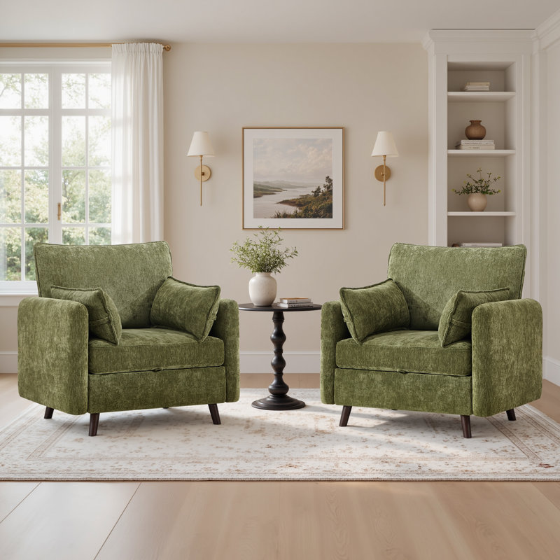 Fauteuil d'appoint rembourré surdimensionné avec rangement dissimulé, Vert