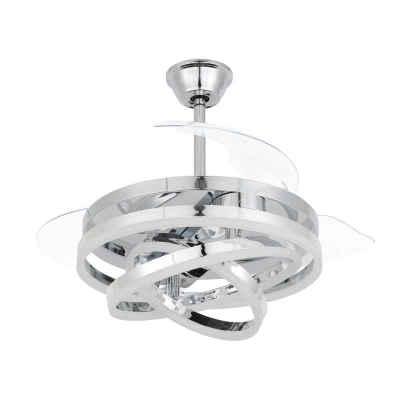 Orren Ellis 42" DIY Shade Retractable Ceiling Fan with LED Lights and Remote, Chrome