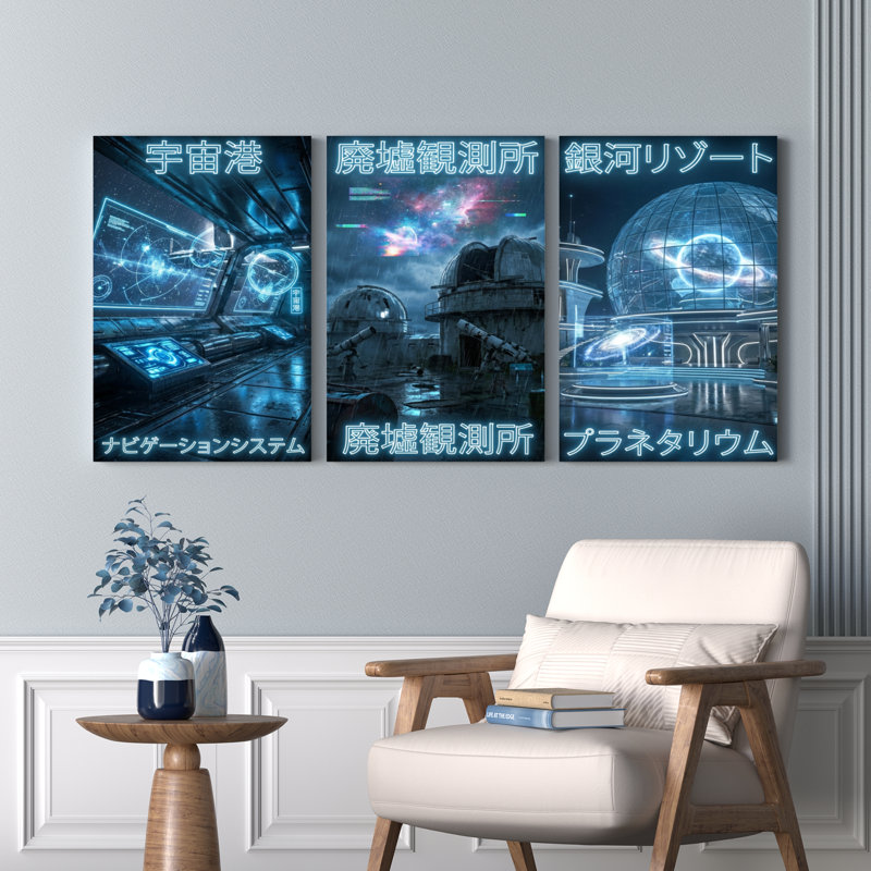 "Space Port", planétarium, art mural, toile tendue, reproduction d'art sur toile, H 24 po x l 48 po