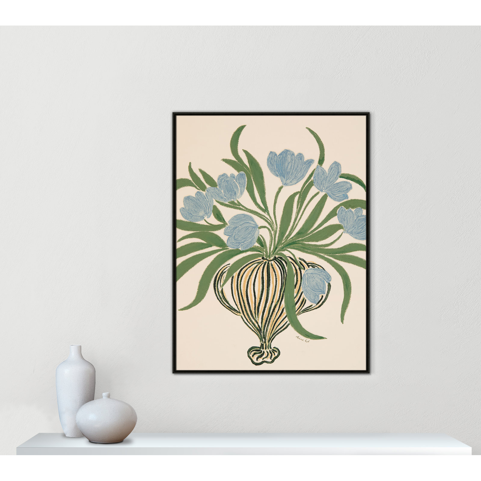 Colette "La Poire Blue Tulips" Print, Espresso, 49.5" H x 37.5" W