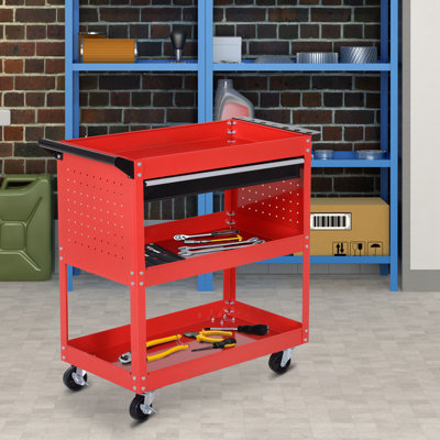 Rolling Tool Cart with Wheels Storage Trays for Garage Warehouse Red