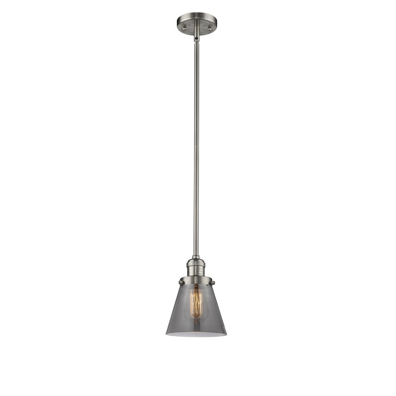 Luminaire suspendu conique à 1 lumière Milardo, H 10 pi x l 8 po x P 8 po, Fumée, Nickel satiné brossé