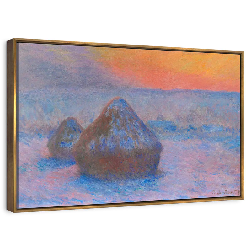 Pile de blé effet coucher de soleil 1890-1891, 19 po x 13 po, Cadre flottant doré