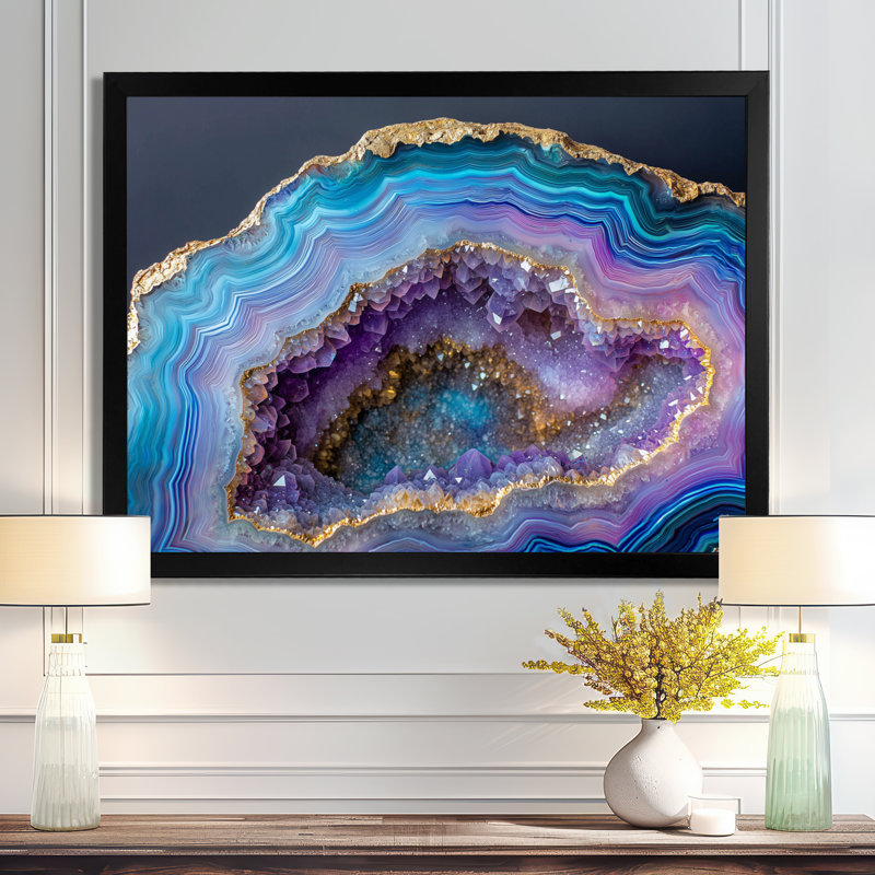 Décoration murale Agate Dream River V - Géode de pierre, Reproduction encadrée d'une seule photo sans pass, Noir