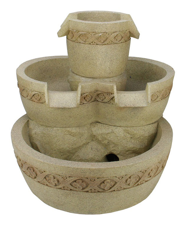 18.25" LED Lighted 3-Tier Floral Bowl Outdoor Garden Water Fountain