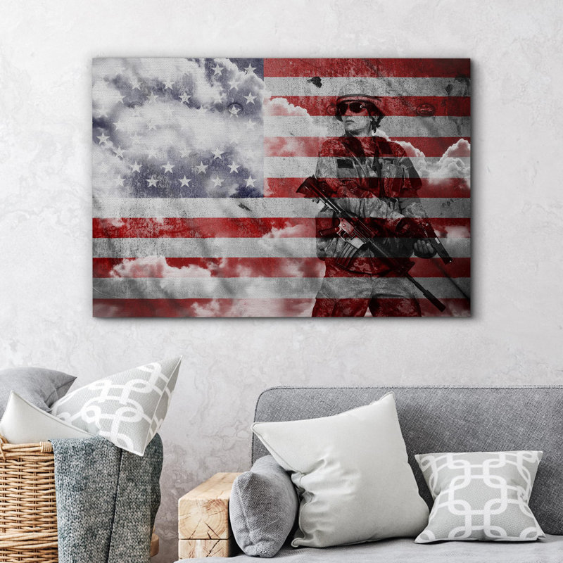 Drapeau des États-Unis, ancien combattant de l’armée sur toile, H 32 po x l 48 po x P 1,5 po