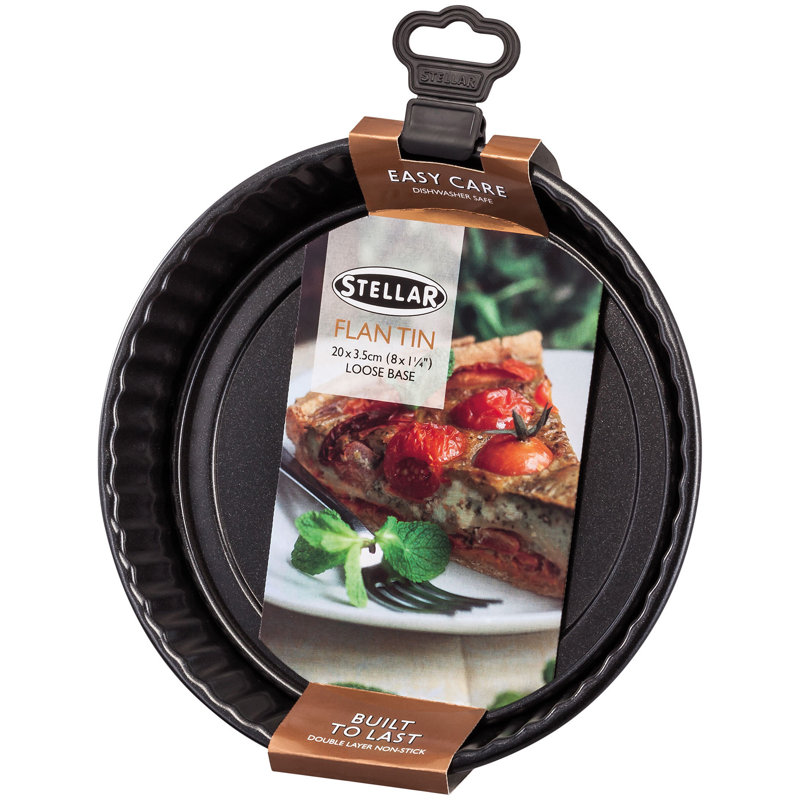 Stellar Bakeware 20cm/8" Fluted Flan Tin, Loose Base, Non-Stick