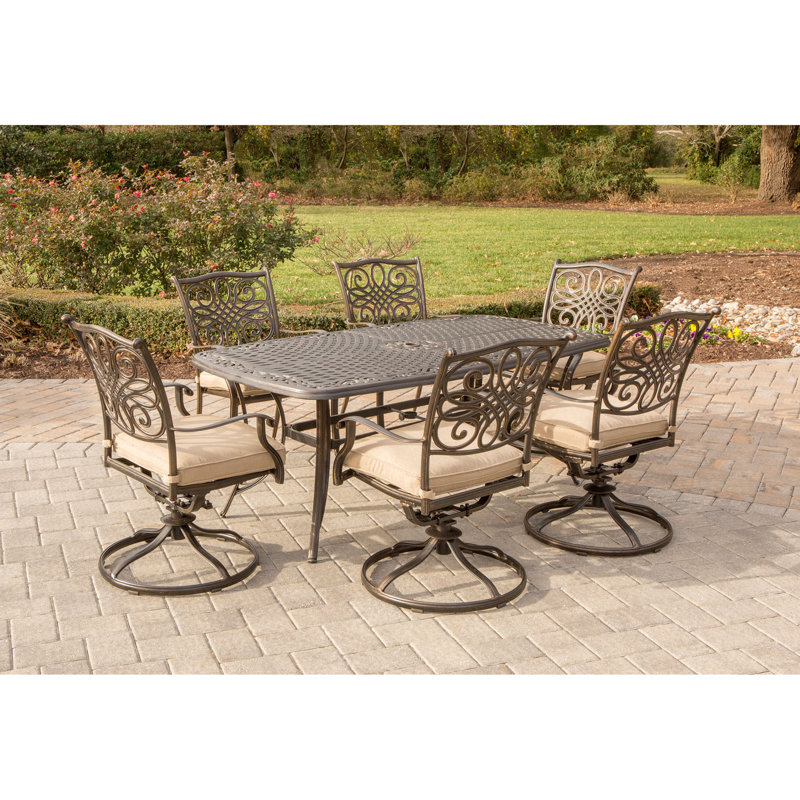 Carleton 6 - Person Patio Dining Set with Rectangular Table , Cushions Included, Natural Oat