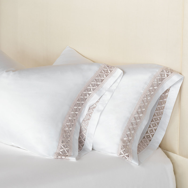 Juliet Egyptian Cotton Sateen Pillowcase, White/Ivory, Queen Pillowcase