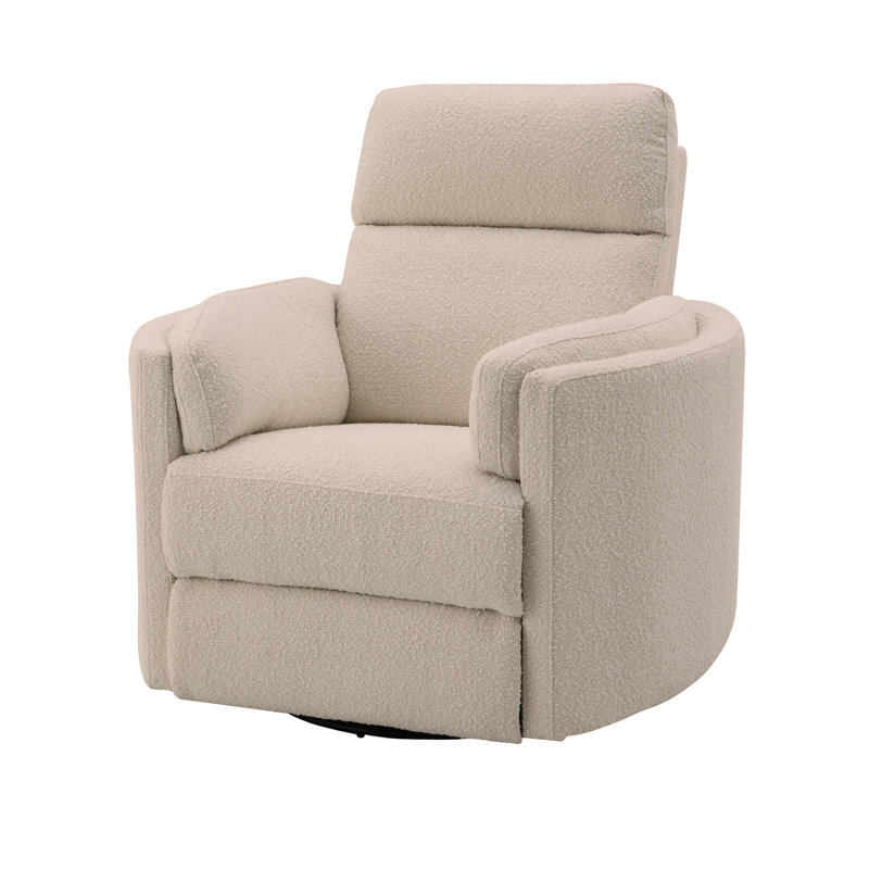 Versatile And Comfortable Swivel Glider Recliner For Relaxation, Ivory Boucle