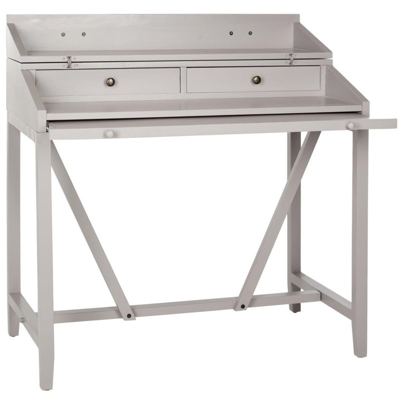 Bureau en bois massif avec rehausse Brileigh, Gris