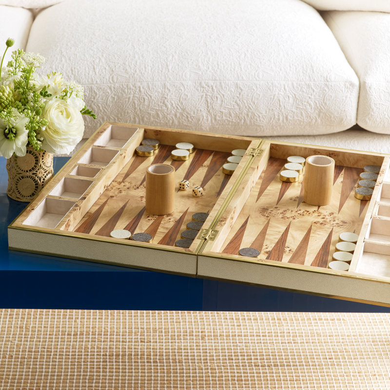 Cream Shagreen Backgammon Set w/ Dice