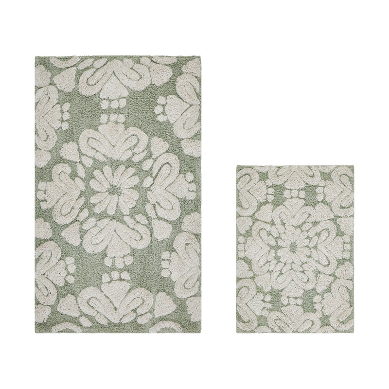 Danitra Premium 100% Cotton 1885 GSM 2-Piece Bath Rug Set, OEKO-TEX® Certified, Non-Slip Spray Latex Backing, Plush Tufted Bath Mats for Shower, Bathtub, Sink & Vanity Areas, Super Absorbent, Machine Washable, Sage