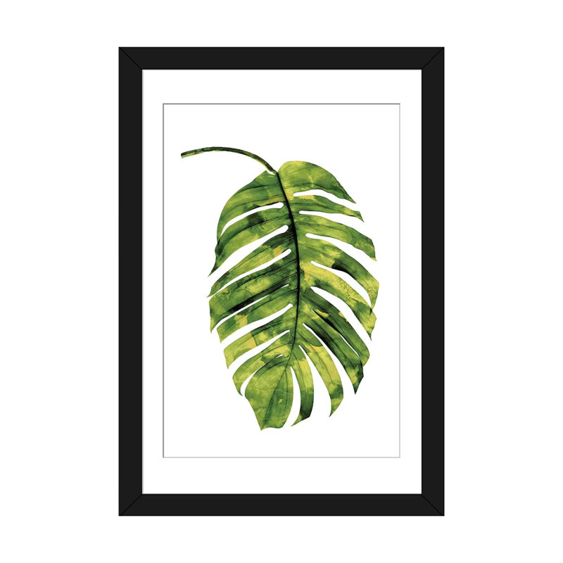 «Palm II», reproduction d'impression sur toile en vert, H 24 po x l 16 po x P 1 po, Papier beaux-arts encadré noir, Blanc