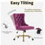 Chaise de bureau moderne en velours capitonné avec piètement en métal doré, chaise de bureau pivotante et réglable (violette)-200964204