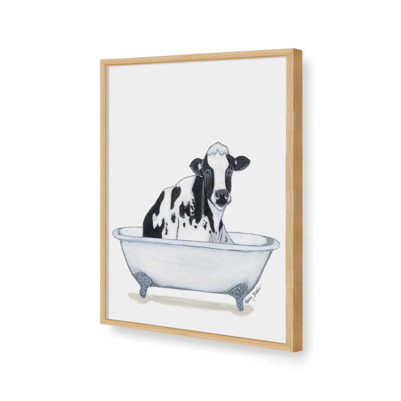 «Cow in Tub» par Ashley Justice, reproduction d'art, L 18 po x H 24 po, Tanné, Impression encadrée