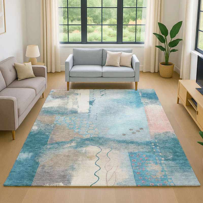 Tapis moderne lavable à la machine de qualité supérieure Mayfield AMF2127, Sarcelle, 10 pi x 14 pi