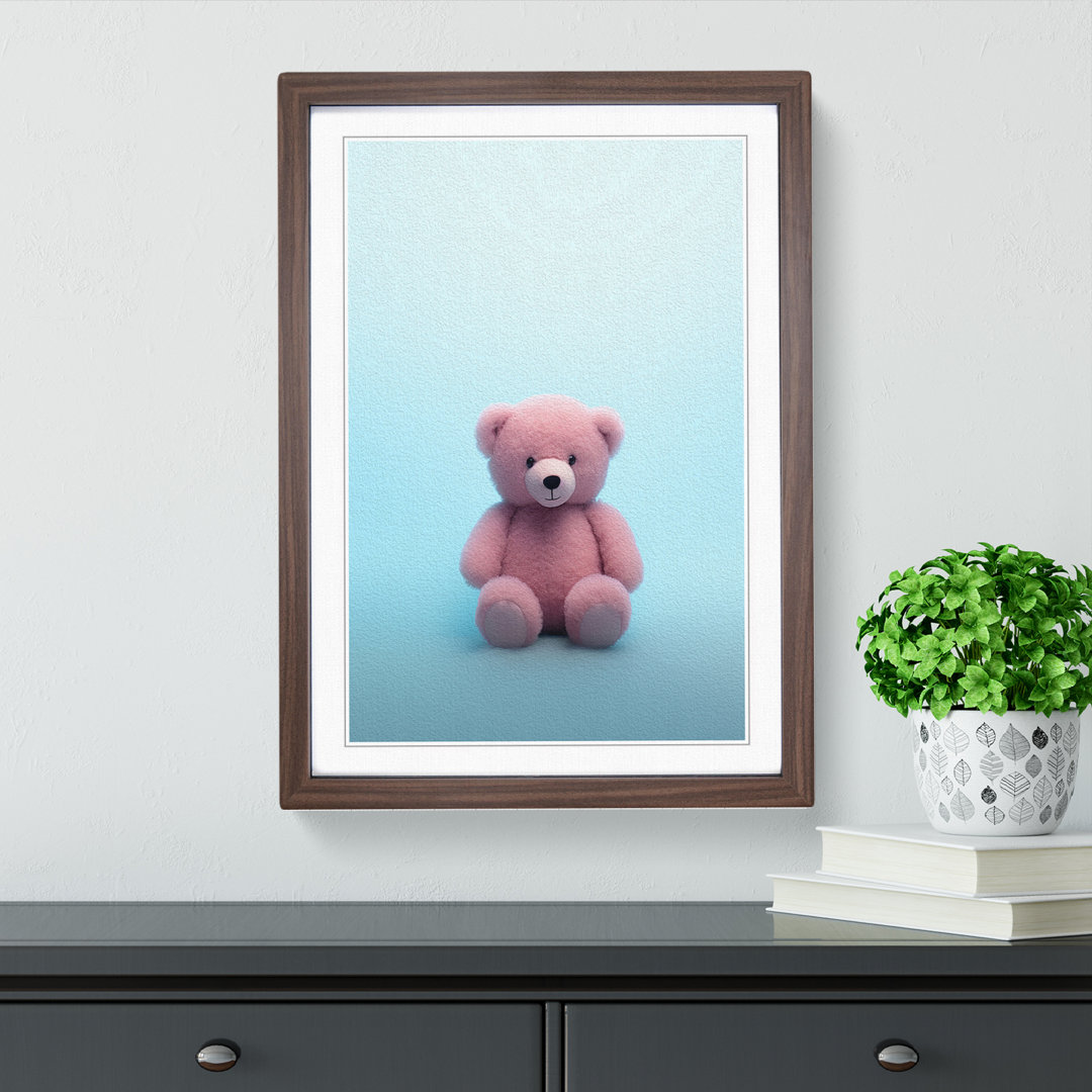 Teddybär Minimalismus Nr.2 - Einzelner Bilderrahmen Kunstdrucke auf Holz