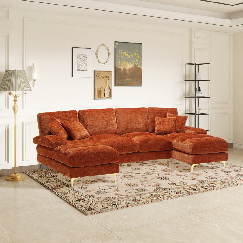 Canapé modulaire en chenille Aredale, Chenille orange
