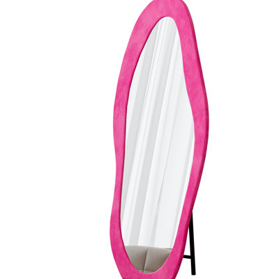 63" X 24" Wall Mirror And Floor Mirror, Flannel Wrapped, Irregular Wavy, Shatterproof, Rose Pink For Living Room Full Length Wavy Shape, High - Definition, Bedroom