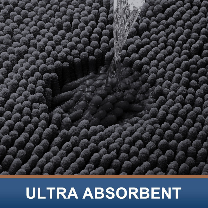 Chenille Non-Slip Non-Slip Bath Mat, 40cm Width X 60cm Length, Black
