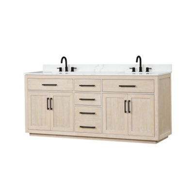 Bh 80.00 In. W X 22.00 In. D X 36.00 In. H Freestanding Bath Vanity In Oak Wood With Double Sink