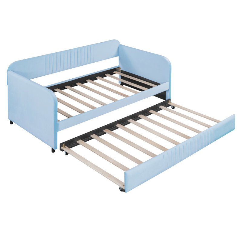 Kacy Upholstered Daybed with Trundle, Sofa Bed, Twin, Gray 1