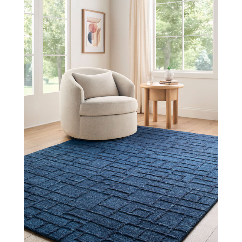 Tapis fait à la main Matterhorn, Bleu minuit / denim, Rectangulaire 8 pi x 10 pi