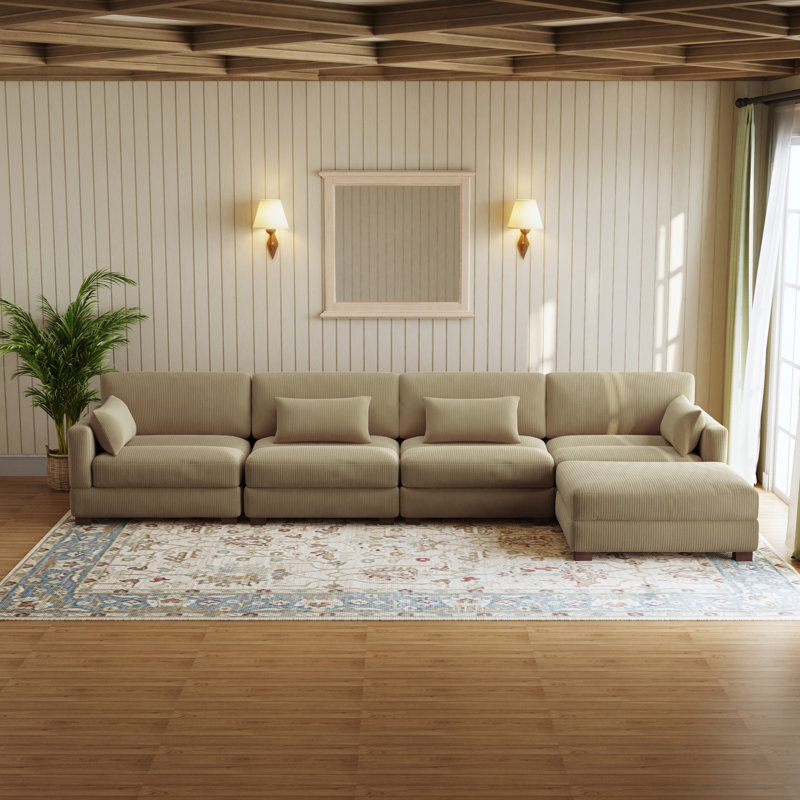 Maelina L-Shaped Corduroy Modular Sectional with Removable Cushion Cover, 30.7"H x 161.4" W x 68.1" D, Camel Corduroy