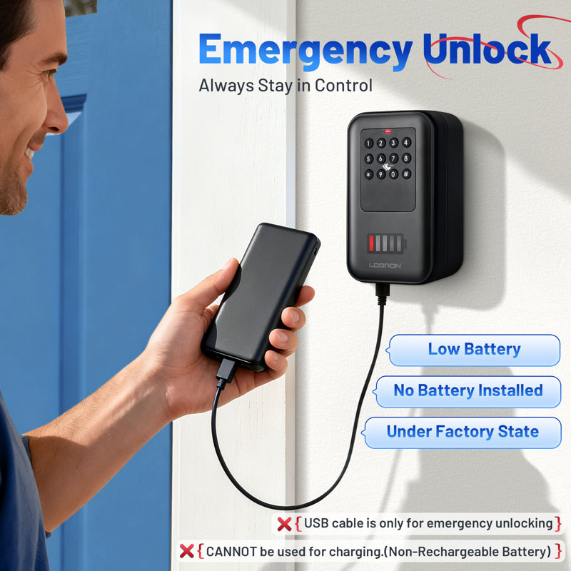 LOQRON Smart Key Lock Box – Password Access, Wall & Door Mount, Home Security