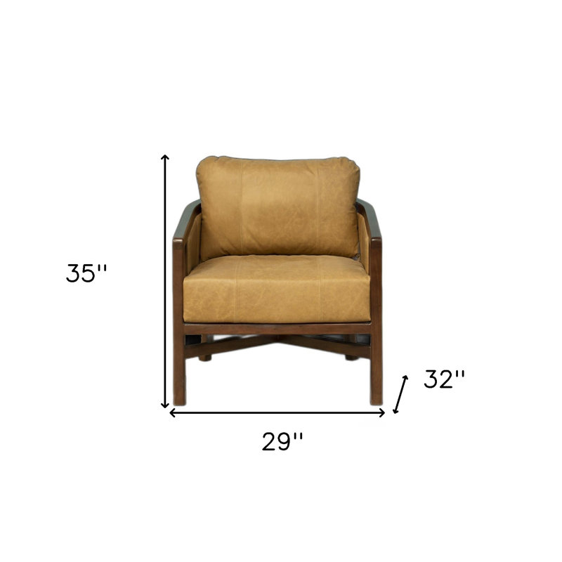 Fauteuil en cuir véritable brun 32 po