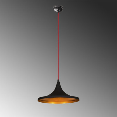 Lustre scandinave élégant, noir et rouge, 13,8 po de diamètre | Hauteur réglable jusqu'à 46,1 po | Corps en métal, culot E27 de 40 W maximum | Parfait pour les salons modernes, les salles à manger et les vestibules, certifié IP20