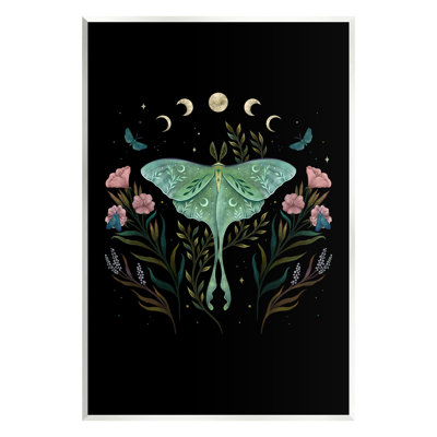 Luna Moth with Florals Wall Plaque Art by Episodic Drawings