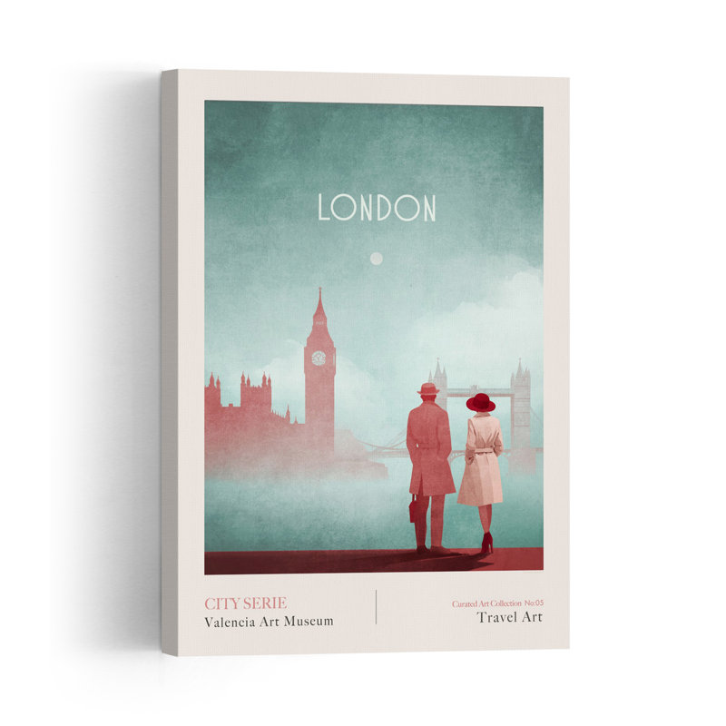 Londres - Big Ben et Tower Bridge, style rétro romantique vintage, architecture urbaine, 60" H x 40" W