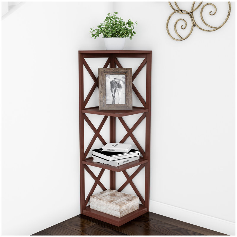 Lavish Home 11.75"L x 11.75"W x 38.25"H 4-Shelf Corner Bookcase - Open Criss-Cross Style Etagere Shelving Unit